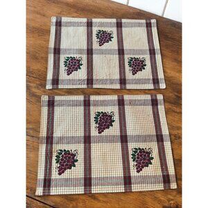 Set of 2 Grape and Check reversible Placemats 18x13